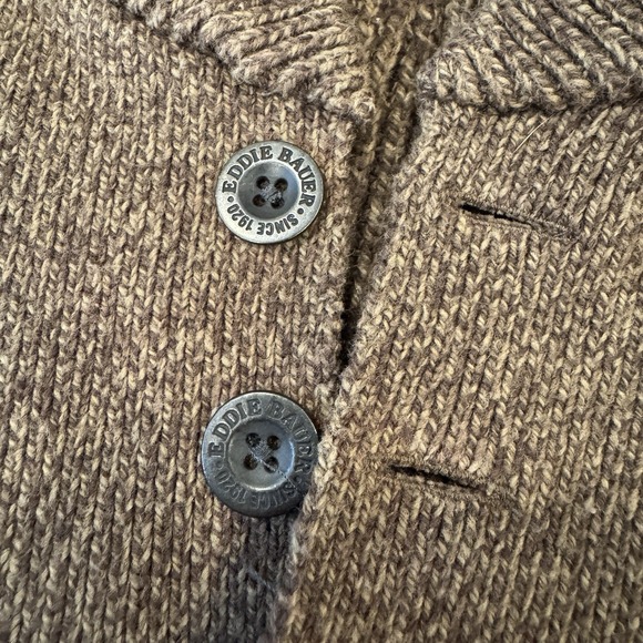 Eddie Bauer 1/4 Button Sweater Brown Chunky Knit Henley Fisherman Outdoor Tall L - Picture 7 of 16